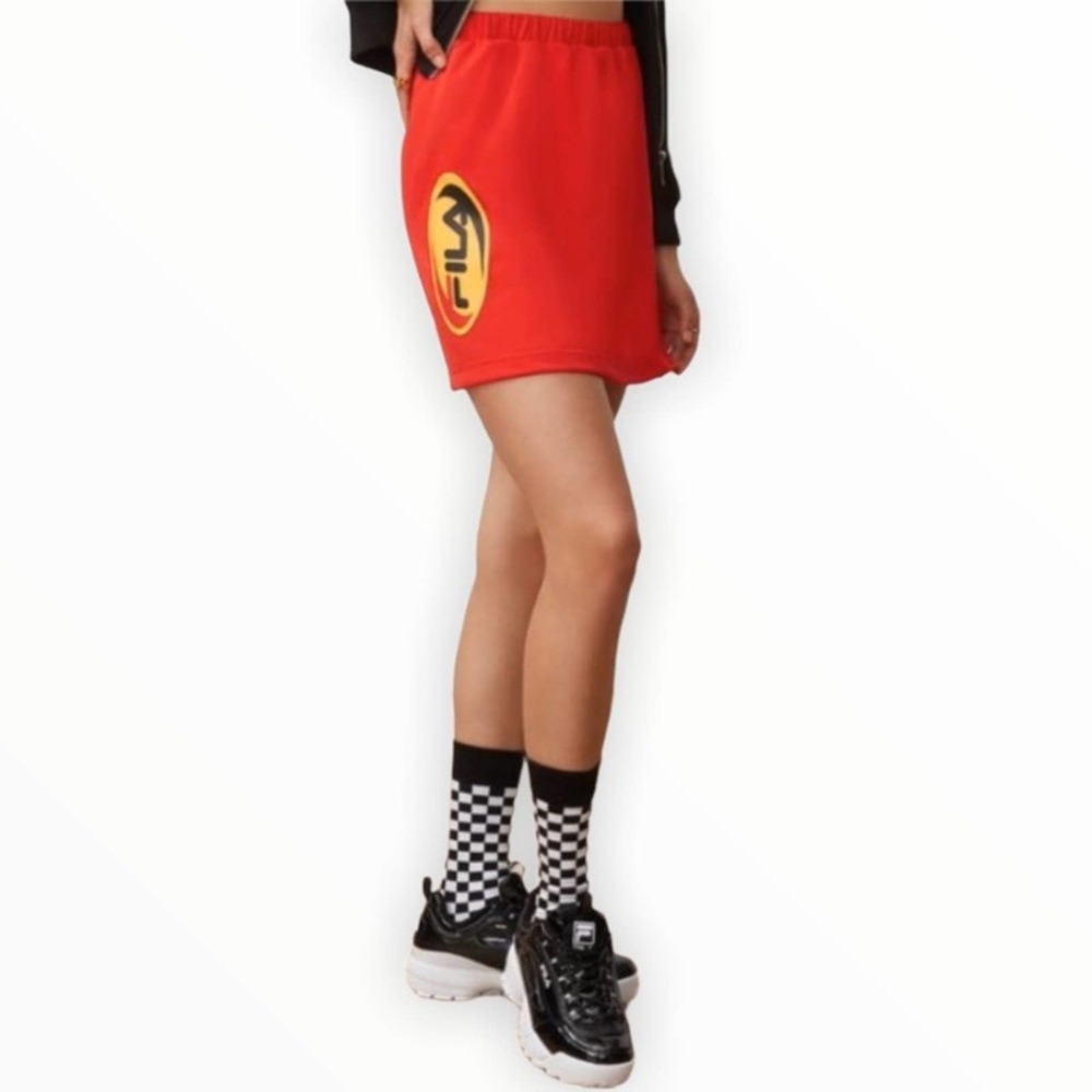 FILA NEW NWT Violeta Red and Yellow Retro Style Mini Skirt Womens Size Small